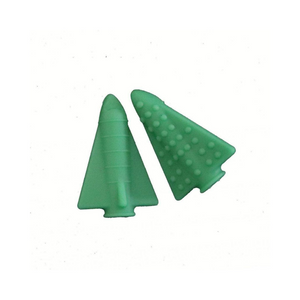 Image is of Green Rocket Shaped Chew Pencil Toppers with raised lines and raised bumps.