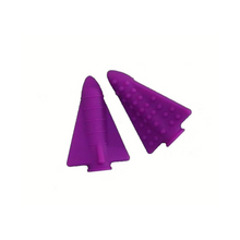 Load image into Gallery viewer, Image is of Purple Rocket Shaped Chew Pencil Toppers with raised lines and raised bumps.
